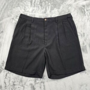 Haggar Shorts Mens 38 Black Pleated Bermuda Chino Office Preppy Casual Summer